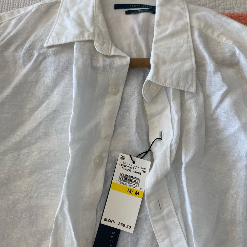 Perry Ellis White Casual Button Down Shirt
